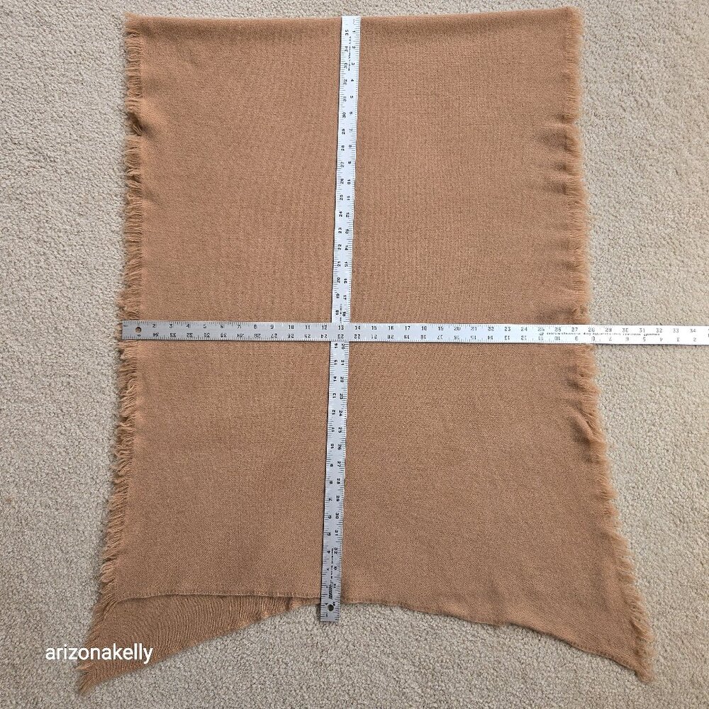 NWOT Tan Cashmere Knit Oblong Scarf with Fringe and Asymmetrical Ends